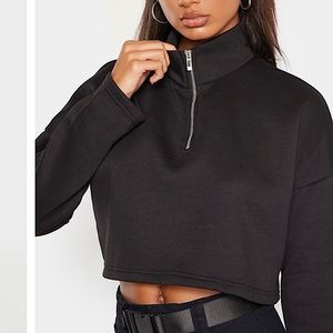 XLE The Label Mattie Cropped Sweatshirt Pullover Sweatshirt w/ 1/2 Zipper Black